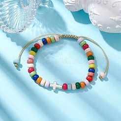 Bunte geflochtene Rondell-Perlenarmbänder aus Acryl&nbsp;BJEW-JB10339-02
