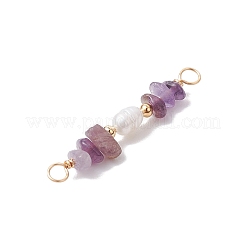 Natürlicher Amethystsplitter & natürliche Süßwasserzuchtperlen-Verbinderanhänger&nbsp;PALLOY-JF03707-09