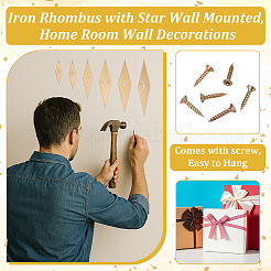 6 pieza de rombo de hierro con estrella para montar en la pared&nbsp;DIY-WH0678-94B