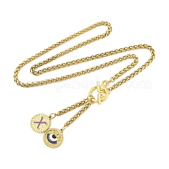 Collar con colgante de letra y ojo de acero inoxidable 304 con baño de iones (IP) y esmalte morado.&nbsp;STAS-Z102-01G-X