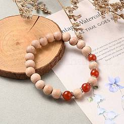 Bracelets élastiques ronds en agate rouge naturelle / cornaline&nbsp;BJEW-JB05607-04