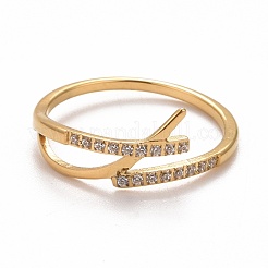Anillo de dedo cruzado con circonita cúbica transparente&nbsp;RJEW-F122-03B