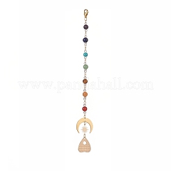 4pcs 4 décorations de pendentif de chakra de pierres précieuses mélangées naturelles et synthétiques de style&nbsp;HJEW-JM00922