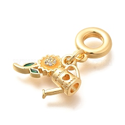 Messing klare Zirkonia Sonnenblume & Gießkanne europäische Anhänger&nbsp;KK-U048-25G