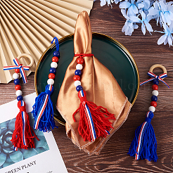 4 pz. 2 decorazioni pendenti con anello in legno e nappe in filato di lana a tema giorno dell'indipendenza&nbsp;HJEW-CF0001-20