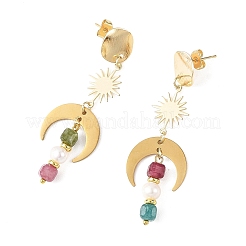 Pendientes colgantes de perlas cultivadas naturales de agua dulce y turmalinas multicolores naturales.&nbsp;EJEW-JE07459