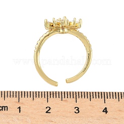 Manschettenringe aus Messing mit Mikropavé und Zirkonia in Blumenform für Damen&nbsp;RJEW-A069-01A-G