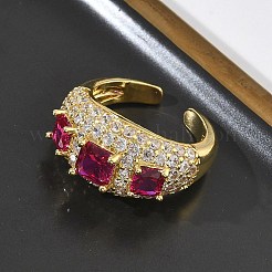 Offene Manschettenringe aus Messing mit Mikropavé und Zirkonia für Damen&nbsp;RJEW-L343-13G-06