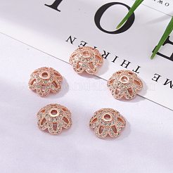Umweltfreundliche 6-Blütenblatt Blume Messing Micro Pave Zirkonia Perlenkappen&nbsp;LS-ZIRC-M098-01RG-FF