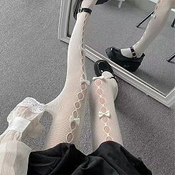 Collants résille en nylon avec nœud creux&nbsp;AJEW-WH20060-44