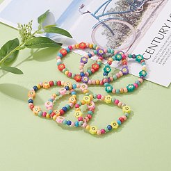Bracelets extensibles en perles de bois naturel rond&nbsp;BJEW-JB06596