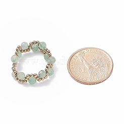 Anello per dito con perline intrecciate in avventurina verde naturale e semi di vetro&nbsp;RJEW-JR00465-02