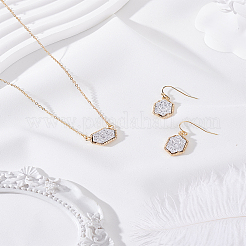 Ensembles de colliers et boucles d'oreilles pendantes en alliage de résine hexagonale pour femmes&nbsp;SJEW-LP0001-52B