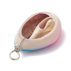 Pendentifs en coquillage cauri naturel peints à la bombe bleu ciel profond&nbsp;PALLOY-JF04260-01