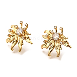 Micro laiton fleur pavent zircone cubique boucles d'oreille&nbsp;EJEW-B148-08B-G