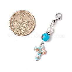Decorazioni sintetiche pendenti con croce turchese&nbsp;HJEW-JM03644-01