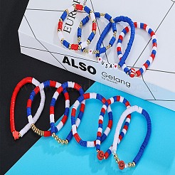 10 bracelet extensible fait main en perles d'argile polymère sur le thème de la fête de l'indépendance&nbsp;BJEW-SW01605