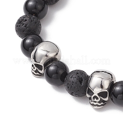 Stretch-Armbänder aus natürlichem Lavastein und runden schwarzen Onyxperlen&nbsp;BJEW-TA00681