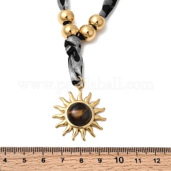 Colliers en acier inoxydable 304 avec pendentif soleil œil de tigre naturel imprimé léopard et cordon en polyester pour femmes&nbsp;NJEW-A063-06G