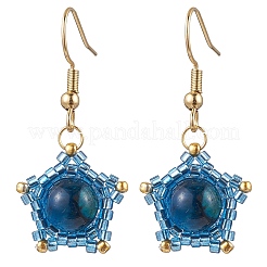 Orecchini pendenti a forma di stella con occhio di tigre naturale&nbsp;EJEW-MZ00354-01