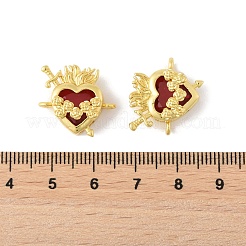 Messing Pavé dunkelrot Glas verängstigten Herz Verbinder Charms&nbsp;KK-FZC0001-01G