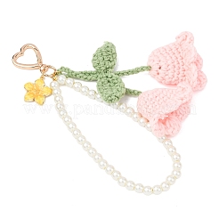 Decorazioni pendenti con perline rotonde di vetro e mughetto all'uncinetto in filato di cotone fatto a mano&nbsp;HJEW-JM04389-03