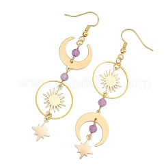 Pendientes colgantes de latón y amatista natural&nbsp;EJEW-TA00832