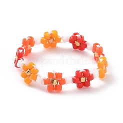 Glasperlen-Stretch-Fingerring mit Blütenwickel für Frauen&nbsp;RJEW-MZ00002