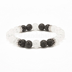 Juego de pulseras elásticas con cuentas redondas de roca volcánica y cuarzo crujido natural&nbsp;BJEW-JB07205