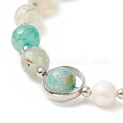Bracciale da donna con agata crepitio naturale e perline di perle&nbsp;BJEW-TA00247