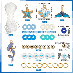DIY-Scheiben/flache runde Polymer-Tonperlen und Emaille-Legierungs-Charm-Sets zum Basteln von Stretch-Armbändern mit Ozean-Motiv&nbsp;DIY-SP0003-40