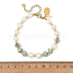 Pulseras de cuentas de larimar natural en forma de rondel y perlas cultivadas de agua dulce naturales de patata.&nbsp;BJEW-JB14435