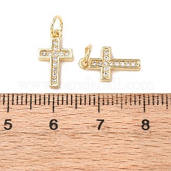 Breloques de croix en laiton avec zircon cubique de micro pavé&nbsp;ZIRC-L018-16G