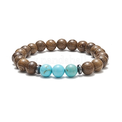 7pcs 7 style naturel et synthétique mélange de pierres précieuses et de bois de wengé ensemble de bracelets extensibles perlés&nbsp;BJEW-JB09157