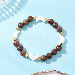 Braccialetti elastici con perline rotonde in legno wengé naturale&nbsp;BJEW-JB12587