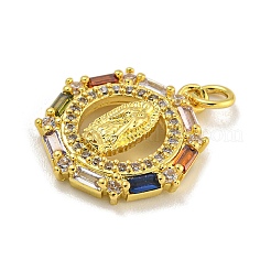 Colgantes de latón chapado con micro pavé de circonitas cúbicas con temática de la Virgen María&nbsp;KK-C074-70G-02