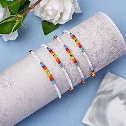 4 ensemble de bracelets et bracelets de cheville tressés en perles de verre et en acier inoxydable 303&nbsp;SJEW-SW00003-06