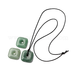 Natürliche grüne Aventurin quadratische Anhänger schwarze PU-Lederband Halsketten&nbsp;X-NJEW-K285-01B