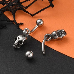Anillos para ombligo colgantes de acero inoxidable quirúrgico 316 con forma de calavera&nbsp;EJEW-G416-05AS