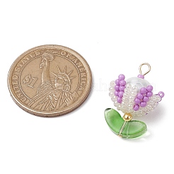 Pendentifs faits à la main en perles de verre avec fil de nylon et perles rondes en verre et épingles à tête plate en acier inoxydable 304&nbsp;PALLOY-MZ00505