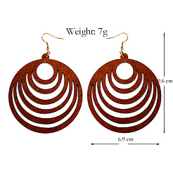Boucles d'oreilles pendantes plates et rondes en bois creux&nbsp;FS-WGEA979-03