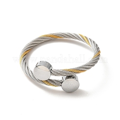 Bracciale rigido aperto in corda intrecciata in acciaio inossidabile 304 con perline rotonde piatte per donna&nbsp;BJEW-P283-52