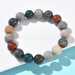Braccialetti elastici con perline rotonde in agata naturale dell'Alaska per le donne&nbsp;BJEW-Z158-03M-02