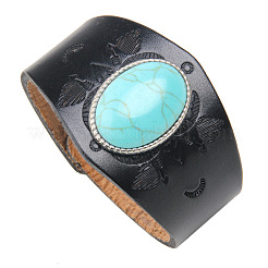 Armbänder aus PU-Leder und ovalem synthetischem Türkis&nbsp;WG45792-01