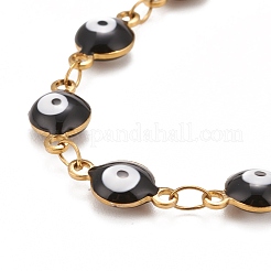 Emaille Oval mit bösem Blick Gliederketten Armband&nbsp;BJEW-P271-04G