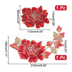 2 Stück 2 Stil Pfingstrosen Polyester Stickerei Aufnäher zum Aufnähen auf Kleidung&nbsp;PATC-NB0001-11C