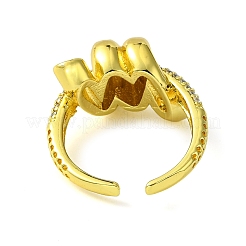 Offener Manschettenring aus Messing mit Mikropavé-Kubikzirkonia&nbsp;RJEW-K256-10G