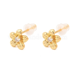 Ohrstecker mit Blumenmotiv aus Messing mit Mikropflaster und klaren Zirkonia&nbsp;EJEW-C158-17B-G