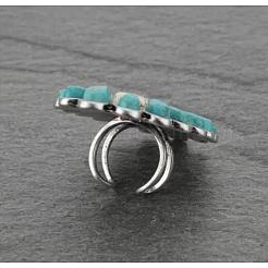 Ovale Manschettenringe aus Legierung & synthetischem Türkis & natürlicher weißer Jade&nbsp;FS-WG97148-01