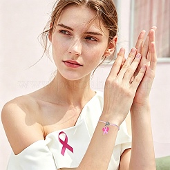 Ensemble de 6 bracelet en nylon tressé avec breloques en ruban rose émaillé et alliage ajustable (3 styles).&nbsp;BJEW-YW00019